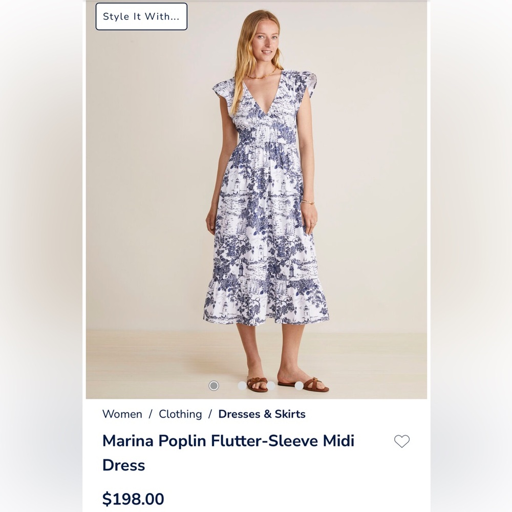 Vineyard Vines Marina Poplin Flutter-Sleeve Midi Dress